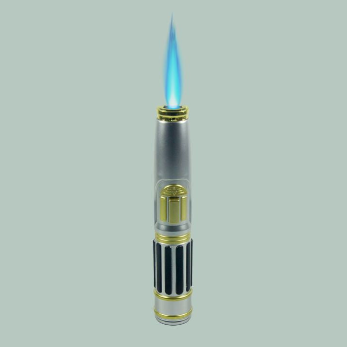 Ever Tech - The Guardian Lightsaber Torch Lighter front view with flame